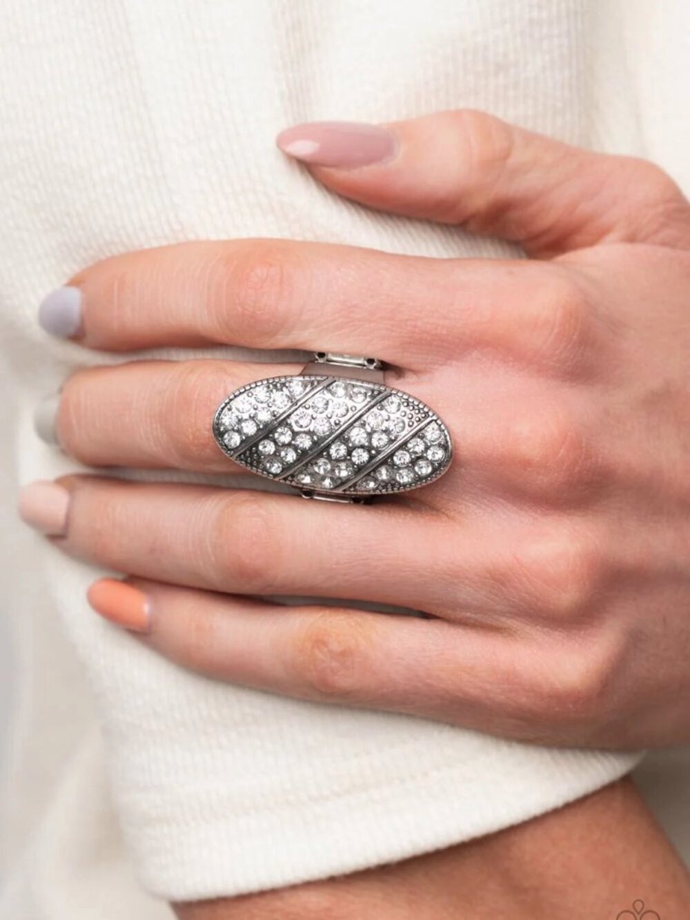 Paparazzi Jewelry Accessories - Galactic Glitz - White Ring - Vintage